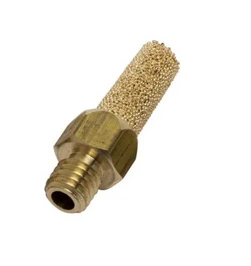 Ersatzfilter von IMI Hydronic Engineering, mit einer porösen, goldfarbenen Oberfläche und einem Schraubgewinde für den Anschluss an einen Messschlauch.